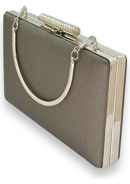 Platin Çizilmeyen El Izi Yapmayan Mat Saten Abiye Çanta Gece Çantası Portföy Clutch Düğün Nişan