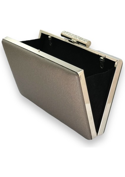 Platin Çizilmeyen El Izi Yapmayan Mat Saten Abiye Çanta Gece Çantası Portföy Clutch Düğün Nişan
