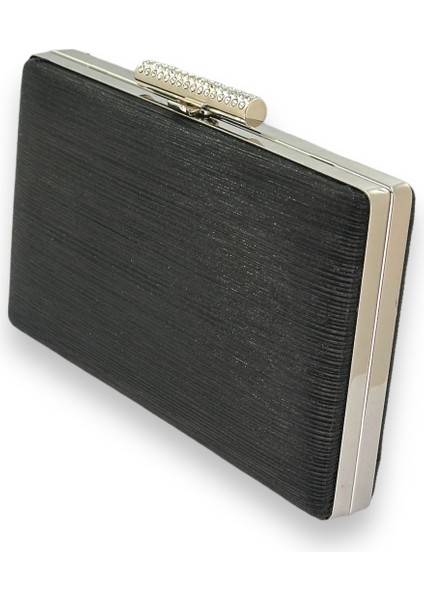 Siyah Renk Ithal Lazer Desenli Çizgili Abiye Gece Çantası Nişan Düğün Davet Balo