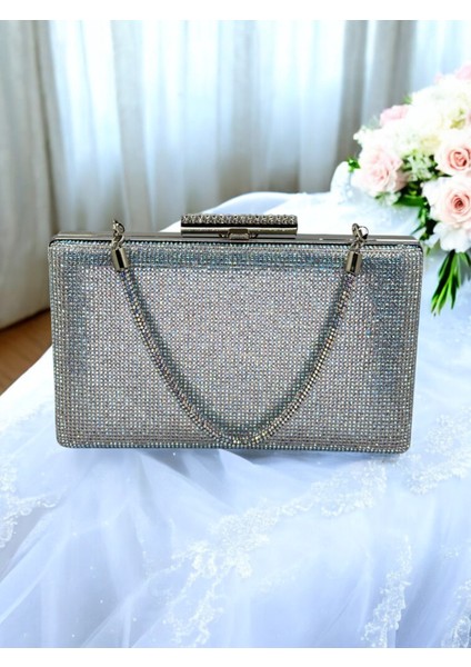 Taşlı Saplı Açık Altın Renk Tek Taraf Taşlı Kadın Abiye Çanta Düğün Nişan Mezuniyet fiyatları