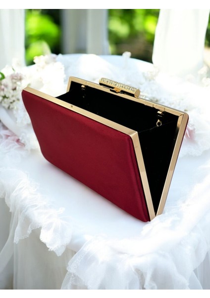 Bordo Kristal Taşlı Saten Kadın Gece Çantası Abiye Çanta Düğün Nişan Mezuniyet modelleri