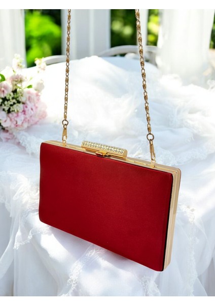 Bordo Kristal Taşlı Saten Kadın Gece Çantası Abiye Çanta Düğün Nişan Mezuniyet indirimleri