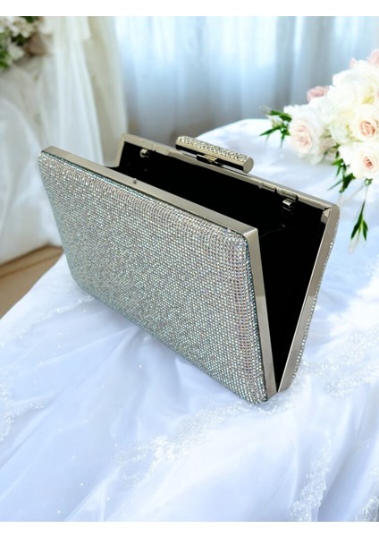 Taşlı Saplı Açık Altın Renk Tek Taraf Taşlı Kadın Abiye Çanta Düğün Nişan Mezuniyet indirimleri