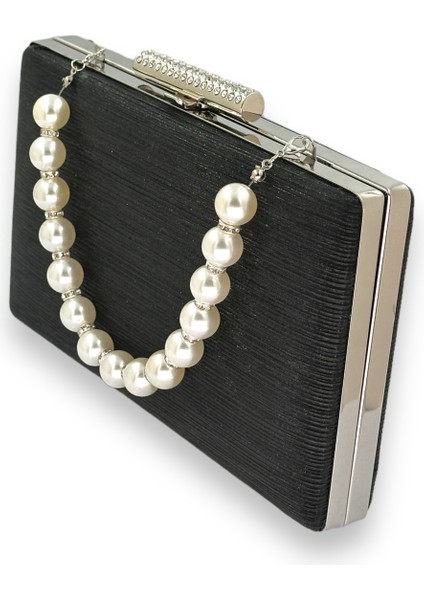 Siyah Renk Ithal Lazer Desenli Çizgili Incili Saplı Abiye Gece Çantası Nişan Düğün Davet Balo fiyatları