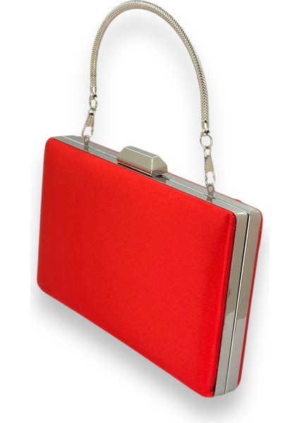 Kırmızı Renk Saten Gümüş Kasalı Gümüş Taşlı Abiye Çanta Gece Çantası Düğün Nişan Portföy fiyatları