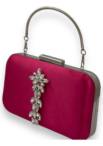 Fuşya Renk Saten Gümüş Kasalı Gümüş Taşlı Kulplu Saplı Abiye Gece Çantası Düğün Portföy fiyatları