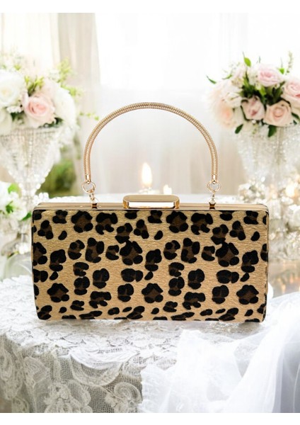 Tüylü Ithal Leopar Desenli Abiye Çanta Gece Çantası Düğün Nişan Mezuniyet fiyatları