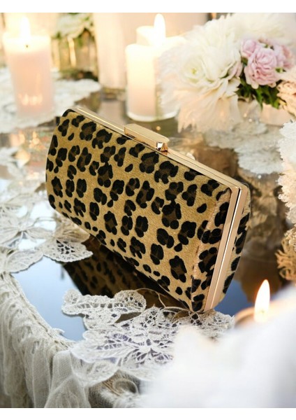 Tüylü Ithal Leopar Desenli Abiye Çanta Gece Çantası Düğün Nişan Mezuniyet modelleri