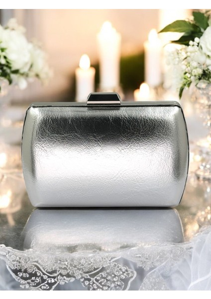 Gümüş Gri Lame Kırışık Cilt Deri Metalik Renk Zincir Askılı Abiye Çanta Düğün Nişan Mezuniyet fiyatları