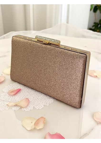 Rosegold Simleri Dökülmeyen Ithal Kumsim Metal Taşlı Kasa Kadın Abiye Çanta Düğün Nişan Mezuniyet