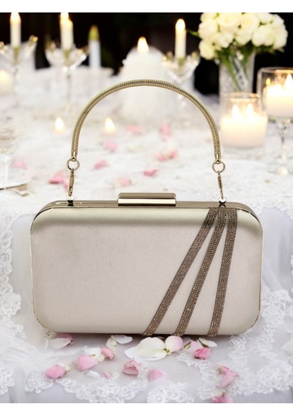 Ten Renk Saten Rosegold Taşlı Abiye Çanta Gece Çantası Nişan Düğün Çantası fiyatları