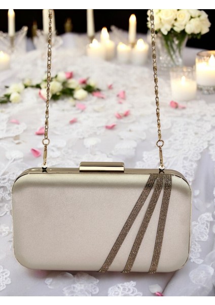 Ten Renk Saten Rosegold Taşlı Abiye Çanta Gece Çantası Nişan Düğün Çantası fırsatları