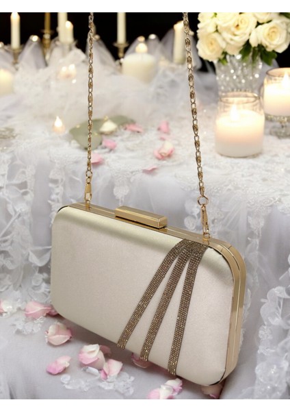 Ten Renk Saten Rosegold Taşlı Abiye Çanta Gece Çantası Nişan Düğün Çantası indirimleri