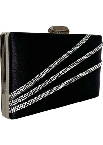 Siyah Renk Saten Gümüş Kasalı Gümüş Taşlı Abiye Çanta Gece Çantası Düğün Nişan Portföy fiyatları