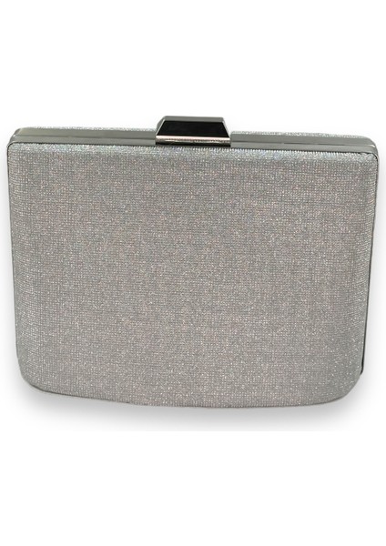 Gümüş Gri Lame Renk Lazer Desen Büyük Boy Metal Saplı Zincir Askılı Abiye Çanta modelleri