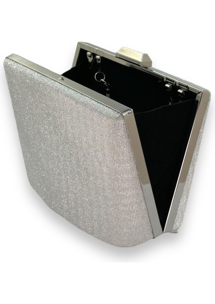 Gümüş Gri Lame Renk Lazer Desen Büyük Boy Metal Saplı Zincir Askılı Abiye Çanta indirimleri