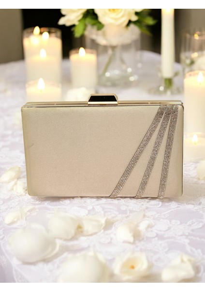 Ten Renk Saten Çapraz Altın Kristal Taşlı Kadın Abiye Çanta Düğün Nişan Mezuniyet fiyatları