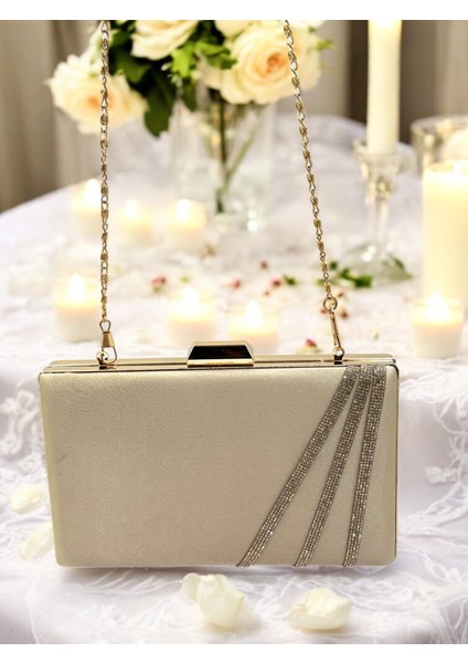 Ten Renk Saten Çapraz Altın Kristal Taşlı Kadın Abiye Çanta Düğün Nişan Mezuniyet fırsatları