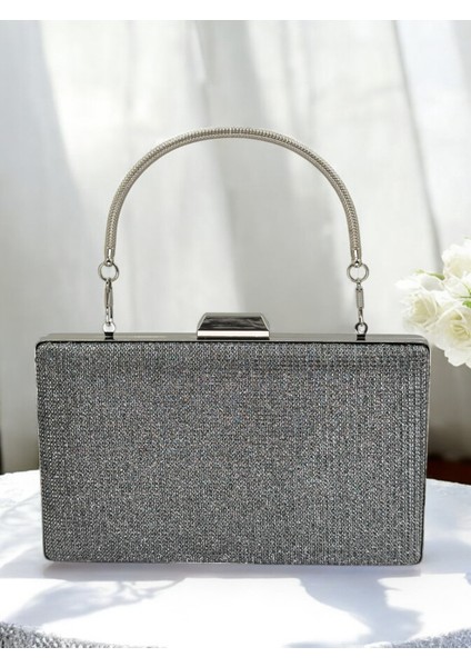 Platin Renk Simli Metal Saplı Kadın Abiye Çanta Düğün Nişan Mezuniyet fiyatları