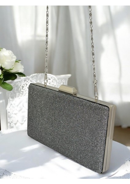 Platin Renk Simli Metal Saplı Kadın Abiye Çanta Düğün Nişan Mezuniyet modelleri