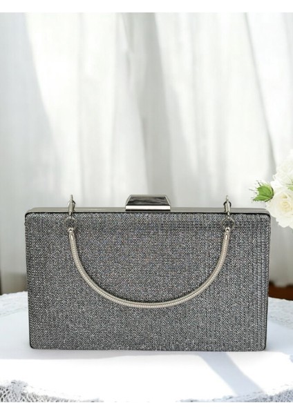 Platin Renk Simli Metal Saplı Kadın Abiye Çanta Düğün Nişan Mezuniyet indirimleri