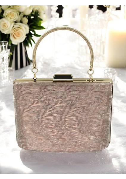 Rosegold Renk Lazer Desen Büyük Boy Metal Saplı Zincir Askılı Abiye Çanta fiyatları