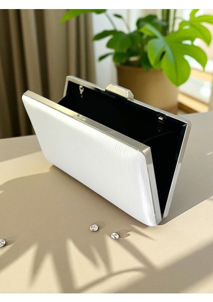 Ekru Renk Suyolu Desenli Saten Kadın Abiye Çanta Düğün Nişan Mezuniyet modelleri