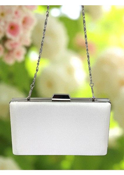 Ekru Renk Suyolu Desenli Saten Kadın Abiye Çanta Düğün Nişan Mezuniyet fırsatları