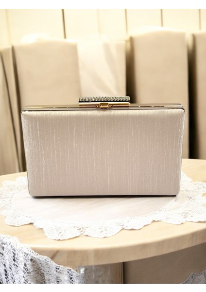 Ten Nude Renk El Izi Yapmayan Simli Saten Kadın Abiye Çanta Düğün Nişan Mezuniyet