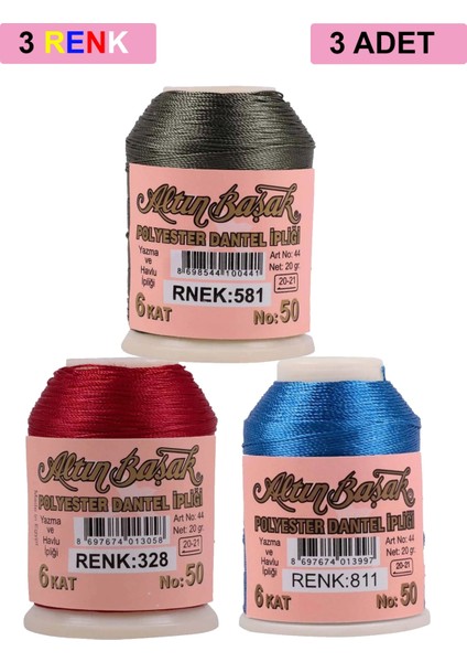 3 Adet Altınbaşak Oya ve Dantel Ipi 20 gr - Royaleks - No: 328 - 811 - 581