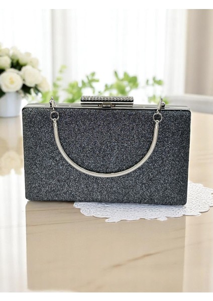 Platin Renk Simleri Dökülmeyen Ithal Kumsim Metal Saplı Kadın Abiye Çanta Düğün Nişan Mezuniyet