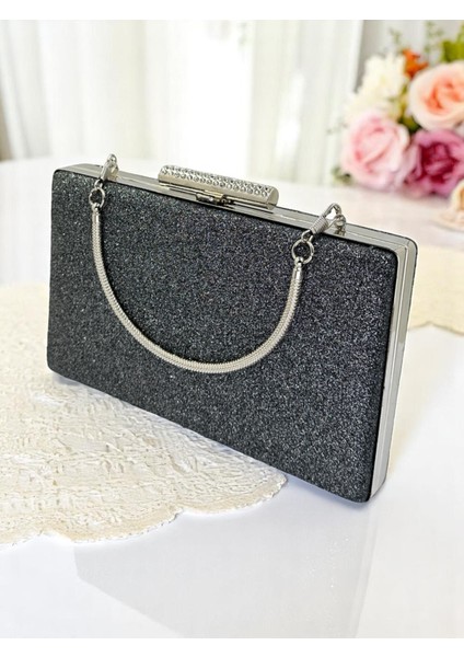 Platin Renk Simleri Dökülmeyen Ithal Kumsim Metal Saplı Kadın Abiye Çanta Düğün Nişan Mezuniyet