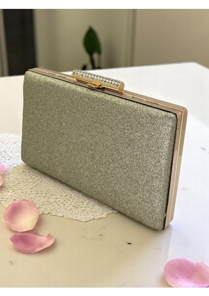 Altın Gold Dore Simleri Dökülmeyen Ithal Kumsim Metal Taşlı Kasa Kadın Abiye Çanta Düğün Nişan