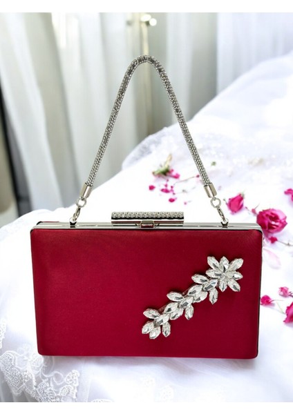 Bordo Kristal Taşlı Saten Taş Saplı Kadın Gece Çantası Abiye Çanta Düğün Nişan Mezuniyet fiyatları