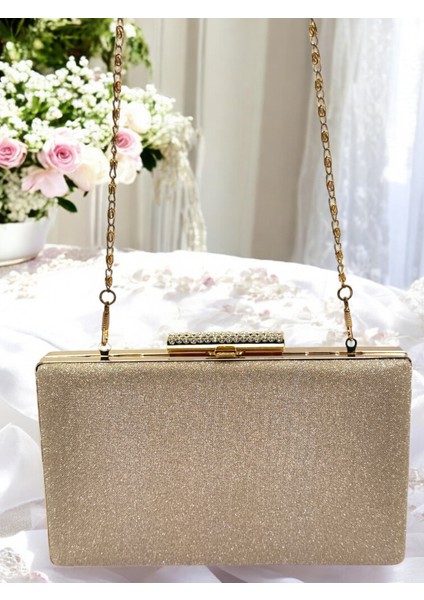 Altın Gold Dore Renk Taş Sim Dökülmeyen Sim Kadın Abiye Çanta Düğün Nişan Mezuniyet fırsatları