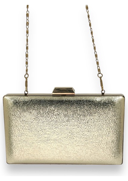 Metalik Altın Gold Dore Renk Zincir Askılı Abiye Çanta Düğün Nişan Mezuniyet