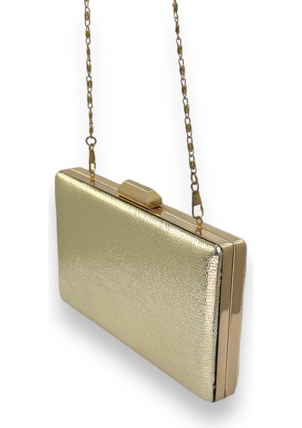 Metalik Altın Gold Dore Renk Zincir Askılı Abiye Çanta Düğün Nişan Mezuniyet