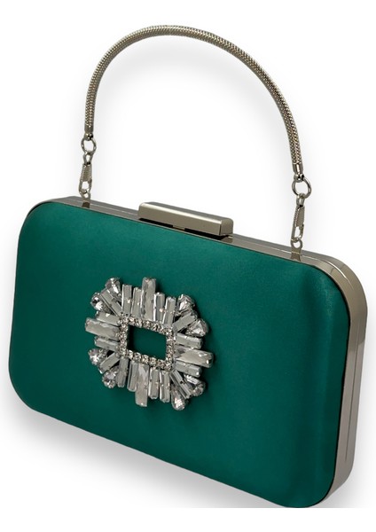 Yeşil Renk Saten Gümüş Kasalı Gümüş Taşlı Kulplu Saplı Abiye Gece Çantası Düğün Portföy fiyatları
