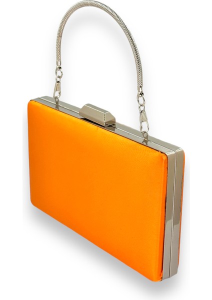 Turuncu Renk Saten Gümüş Kasalı Gümüş Taşlı Abiye Çanta Gece Çantası Düğün Nişan Portföy fiyatları