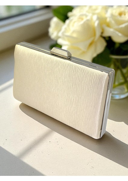 Ten Nude Renk Suyolu Desenli Saten Kadın Abiye Çanta Düğün Nişan Mezuniyet