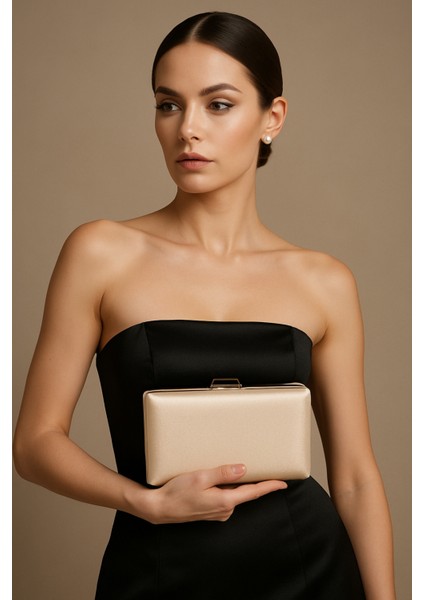 Ten Nude Renk Simli Saten Kadın Abiye Çanta Düğün Nişan Mezuniyet