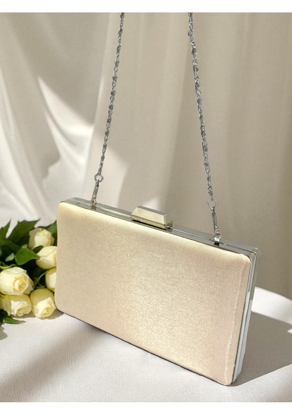 Ten Nude Renk Simli Saten Kadın Abiye Çanta Düğün Nişan Mezuniyet