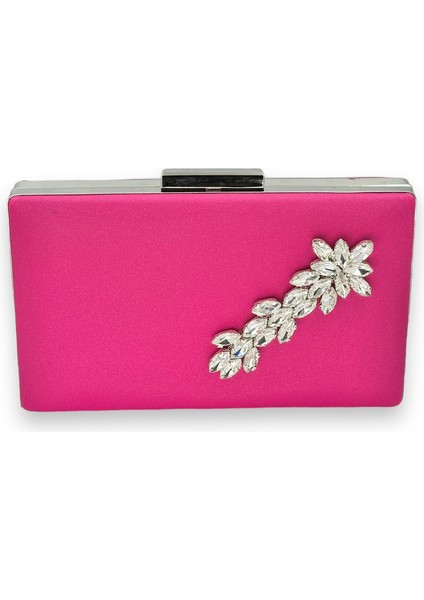 Pembe Renk Çizilmeyen Saten Gümüş Taşlı Abiye Çanta Düğün Nişan Çantası