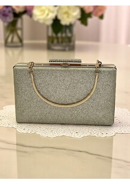 Altın Gold Dore Simleri Dökülmeyen Ithal Kumsim Metal Saplı Kadın Abiye Çanta Düğün Nişan Mezuniyet