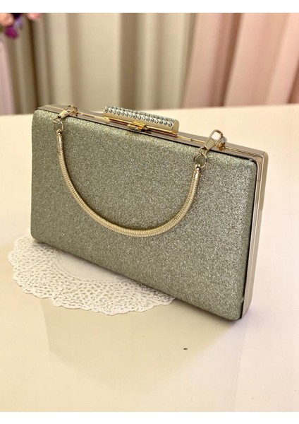 Altın Gold Dore Simleri Dökülmeyen Ithal Kumsim Metal Saplı Kadın Abiye Çanta Düğün Nişan Mezuniyet