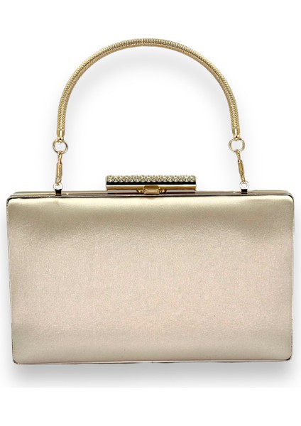 Ten Nude Renk Saplı Saten Kristal Taşlı Abiye Çanta Gece Çantası Kına Gelin Mezuniyet Çantası Clutch