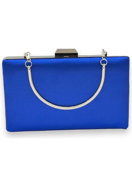 Saks Mavisi Renk Saten Gümüş Kasalı Gümüş Taşlı Abiye Çanta Gece Çantası Düğün Nişan Portföy fırsatları