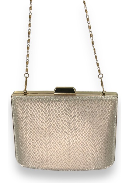 Altın Gold Dore Renk Lazer Desen Büyük Boy Metal Saplı Zincir Askılı Abiye Çanta modelleri