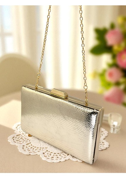 Altın Gold Dore Renk Yılan Desenli Parlak Deri Kadın Abiye Çanta Düğün Nişan Mezuniyet fırsatları