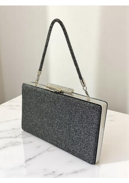 Platin Renk Simleri Dökülmeyen Ithal Kumsim Taş Saplı Kadın Abiye Çanta Düğün Nişan Mezuniyet